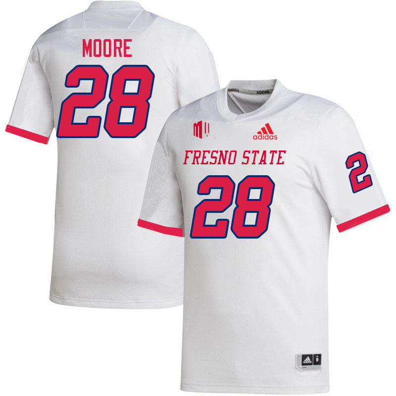 Men #28 Damien Moore Fresno State Bulldogs College Football Jerseys Stitched Sale-White - Click Image to Close